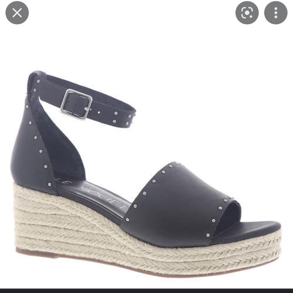 Some Society Carya Black Leather Wedges